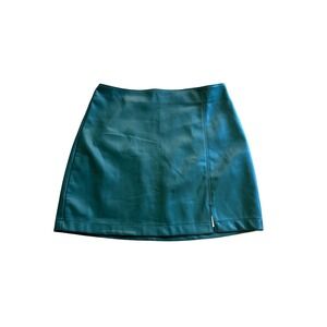 Hollister Green Faux Leather Ultra High-Rise Mini Skirt Front Slit Large Preppy